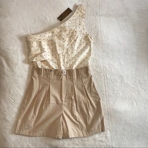 Romper cream & mocha  w/embellished dots pattern